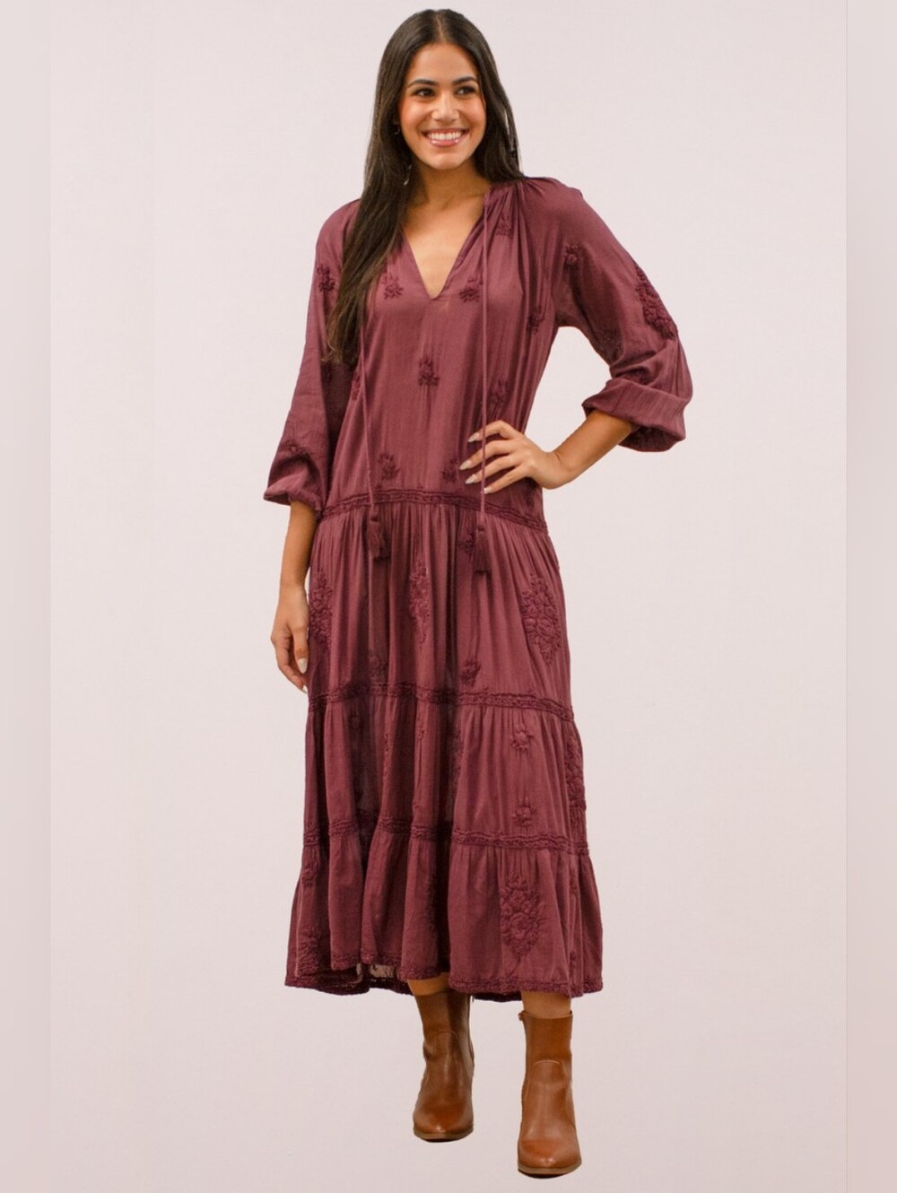 Karyn Seo Boho Hanna Dress Burgundy Medium